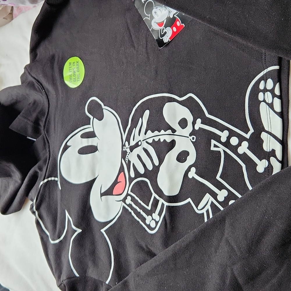 Youth, Disney, Mickey Mouse, Skeleton Halloween Glow in The Dark Cropped Hoodie